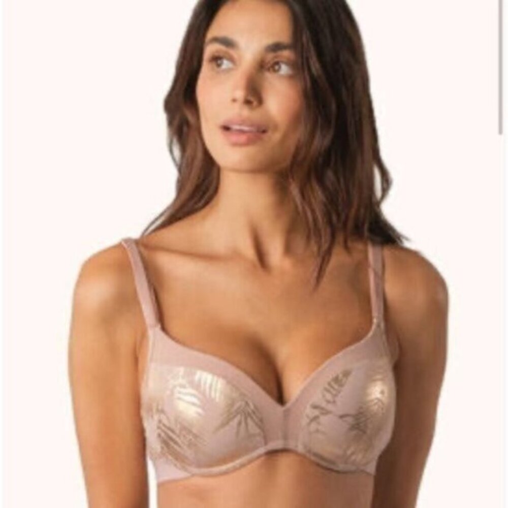 NWT Lively Women's Cream The Metallic Palm No-Wire Push-up Bra Size 34DD